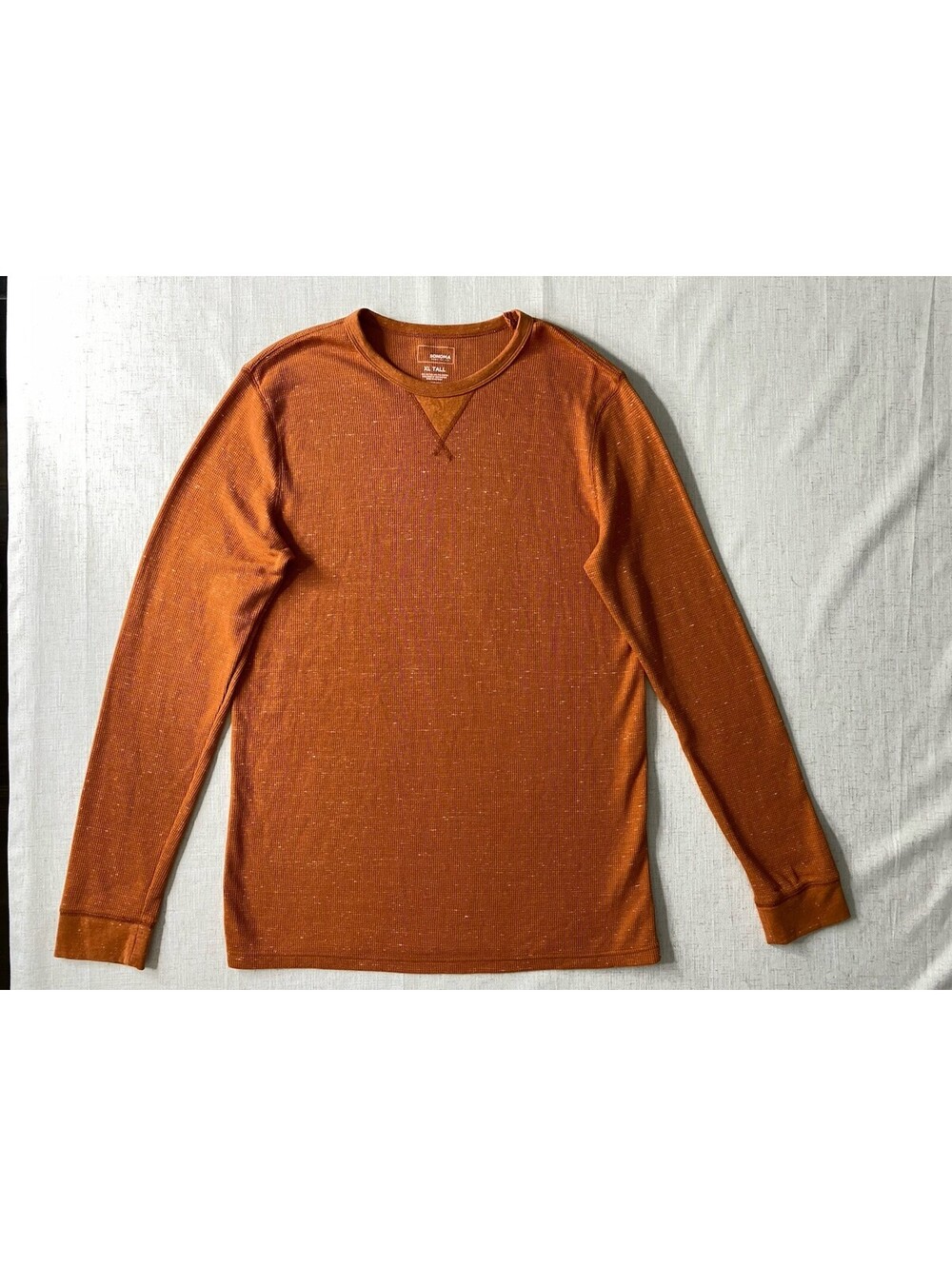 Sonoma Thermal Shirt Mens XL Tall Orange Toffee Waffle Knit Long Sleeve Crewneck